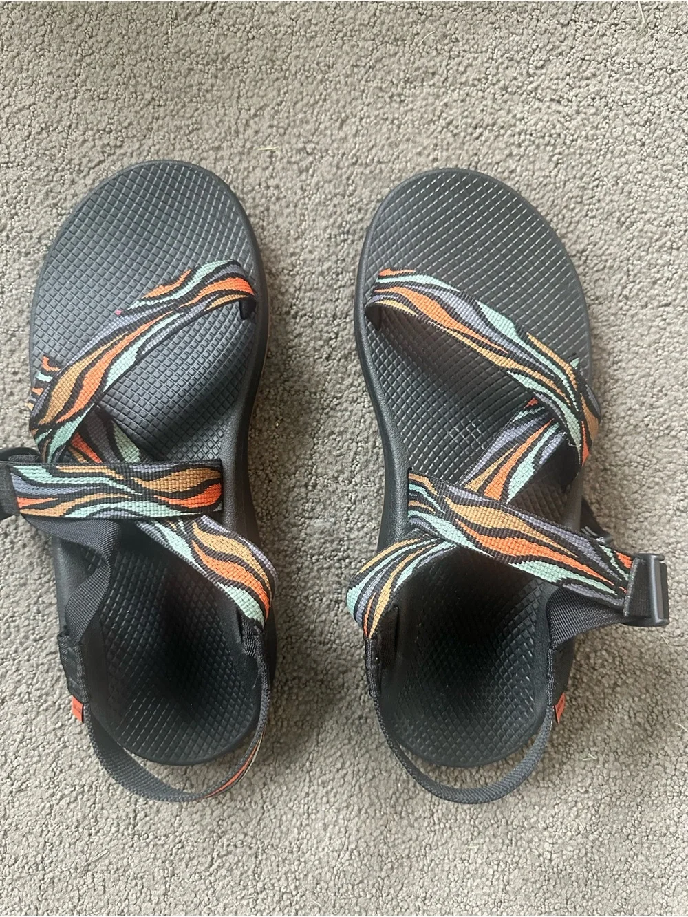 Chaco Men's Charcoal Sandals with Orange and Mint Wavy Straps